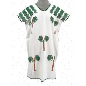 Pippa Holt White Huipil Kaftan Realistic Green Palms No 634 Tropical Beach Dress